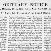 Obituary Notice for Abigail Adams 阿比蓋爾亞當斯的訃文