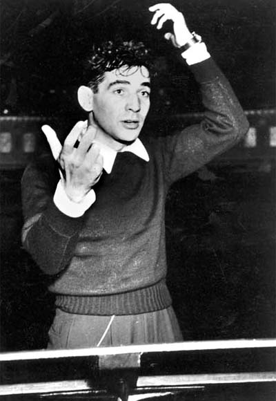 Photo, 'Bernstein conducting the New York City Symphony, 1945.'