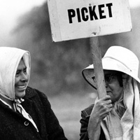 Photo of farm workers during a strike in Delano, California