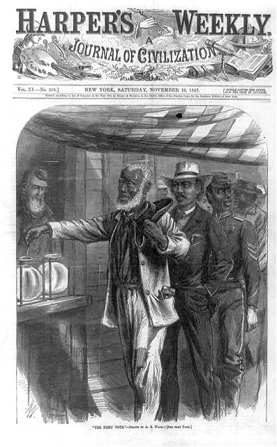 Drawing of African Americans voting, 1867