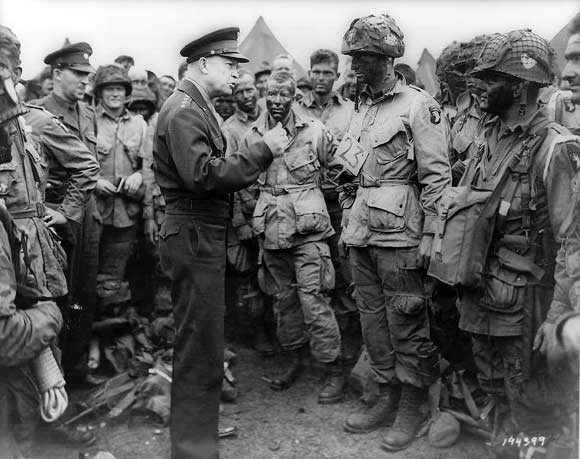 Photograph of General Dwight D. Eisenhower and D-Day paratroopers.