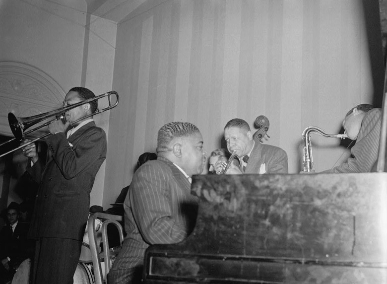 Photo of Henry 'Red' Allen and his band played jazz to Langston Hughes's poetry