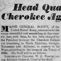 史考特少將接到的命令、是要求卻洛奇族人往西部移居  Orders given to Army Major General Scott telling him to force the Cherokee to move west 