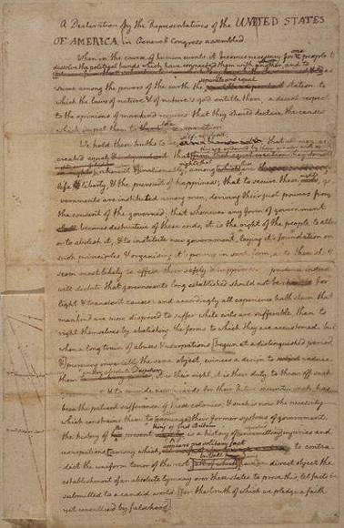 Jefferson's 'original Rough draught' of the Declaration of Independence.