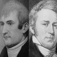 Black and white drawings of Lewis and Clark