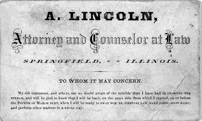 Lincoln's 'business card' (front)