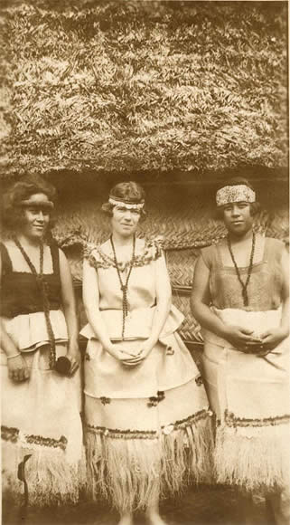 Sepia-toned photo of Mead in traditional Samoan dress