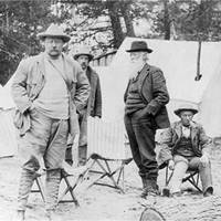 Theodore Roosevelt with John Burroughs and Billy Hofer at camp.