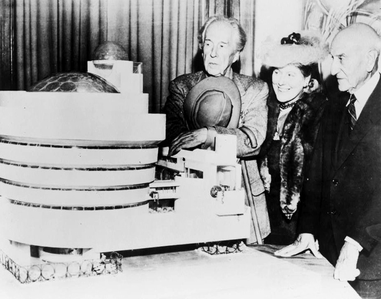 Wright and his model for the Guggenheim Museum, 1947