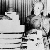 Wright and his model for the Guggenheim Museum, 1947
