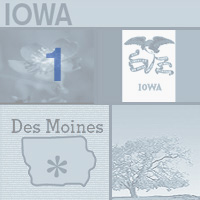 graphic map, flower and tree of Iowa