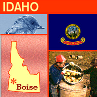 graphic map, bird and images of Idaho