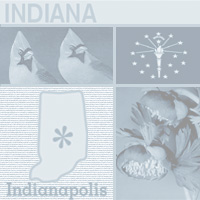graphic map, bird and images of Indiana