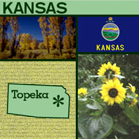 graphic map, flower and images of Kansas