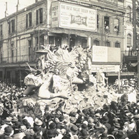 In the early 20th century, New Orleans crowds saw elaborate floats like these in parades during Mardi Gras