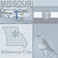 map graphic, bird, tree and flag of Missouri