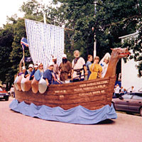 Photo of a Viking ship float in parade