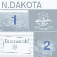 graphic map, flower and images of North Dakota