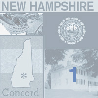 graphic map, bird and images of New Hampshire