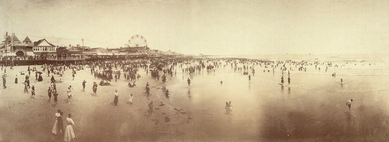 'Atlantic City; Panorama of Beach and Boardwalk From Pier'