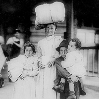 An immigrant family from Italy arriving at Ellis Island