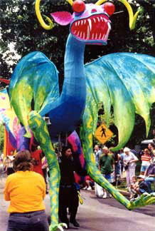 Photo of giant colorful dragon puppet