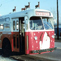 Photo of the first Dayton Christmas trolley, 1967