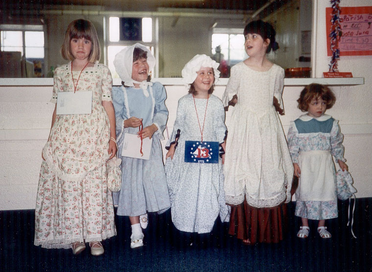 Photo of five young girls in Colonial costumes
