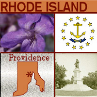 graphic of map, flower and images of Rhode Island