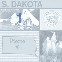 graphic map, flower and images of South Dakota