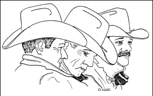Sketch of three cowboys