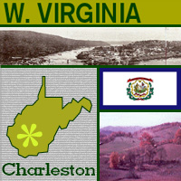 graphic map, seal and images of West Virginia