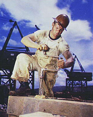 Carpenter at work on Douglas Dam in Tennessee