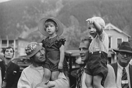 Miners with their children at a Labor Day celebration in Silverton, Colorado