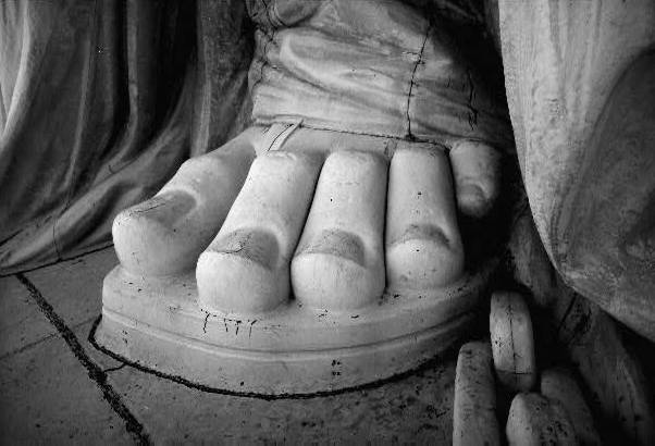 Detail of toes and sandal on left foot of Statue of Liberty
