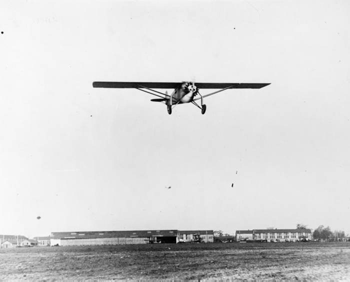 Charles Lindbergh's airplane in flight, c1927
