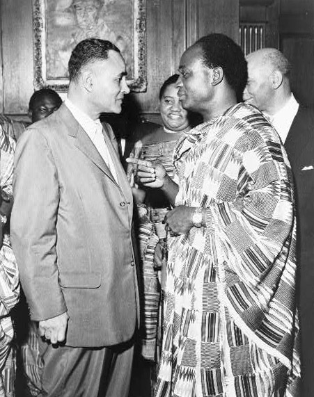 Photo of Dr. Kwame Nkrumah and Ralph Bunche at a reception 1958.