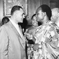 Photo of Dr. Kwame Nkrumah and Ralph Bunche at a reception 1958.