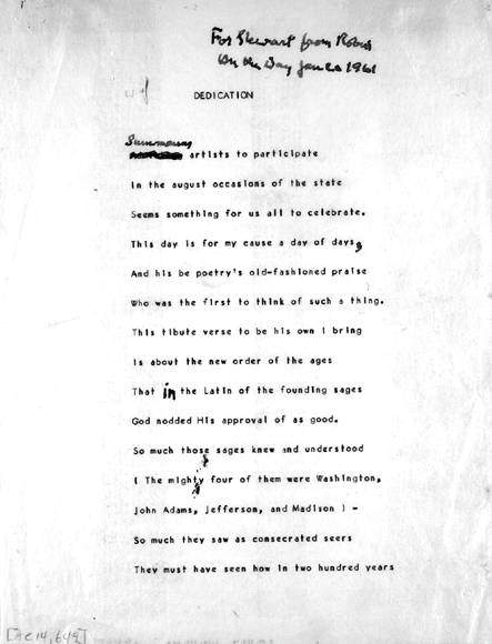 'Dedication,' Robert Frost's presidential inaugural poem, 20 January 1961.