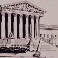 Editorial cartoon, 'Pillar of Justice -- Thurgood Marshall, 1908-1993.'
