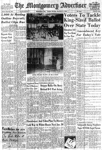 Headline from Montgomery Advertiser, December 6, 1955.