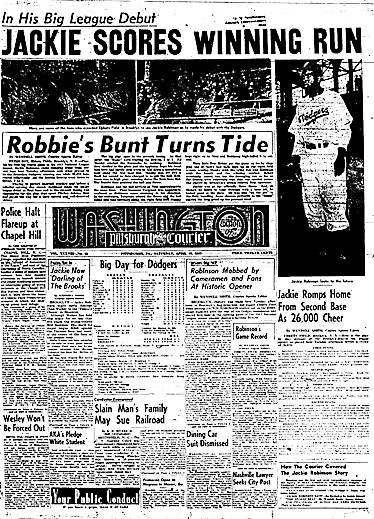 Newspaper headlines covered Robinson's Major League debut