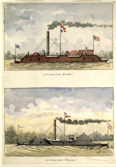 Watercolors of Civil War ironclads.