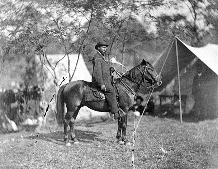 Allan Pinkerton of the Secret Service on horseback in Antietam