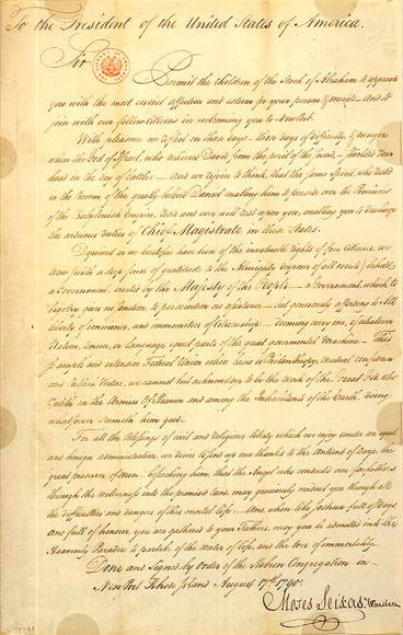 Moses Seixas' to President Washington, August 17, 1790.