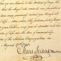 Moses Seixas' to President Washington, August 17, 1790.