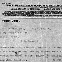 Telegram, Orville Wright to Bishop Milton Wright, announcing the first successful powered flight