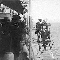 Admiral Schley Leaves U.S.S. Brooklyn