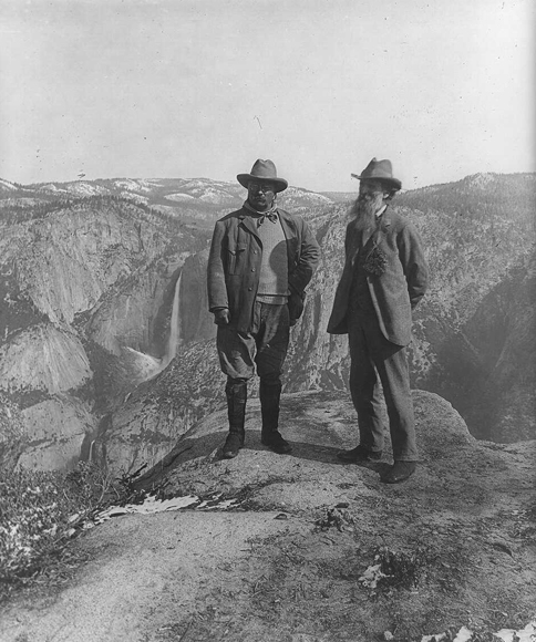 Theodore Roosevelt and John Muir on Glacier Point, Yosemite Valley, California