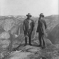 Theodore Roosevelt and John Muir on Glacier Point, Yosemite Valley, California